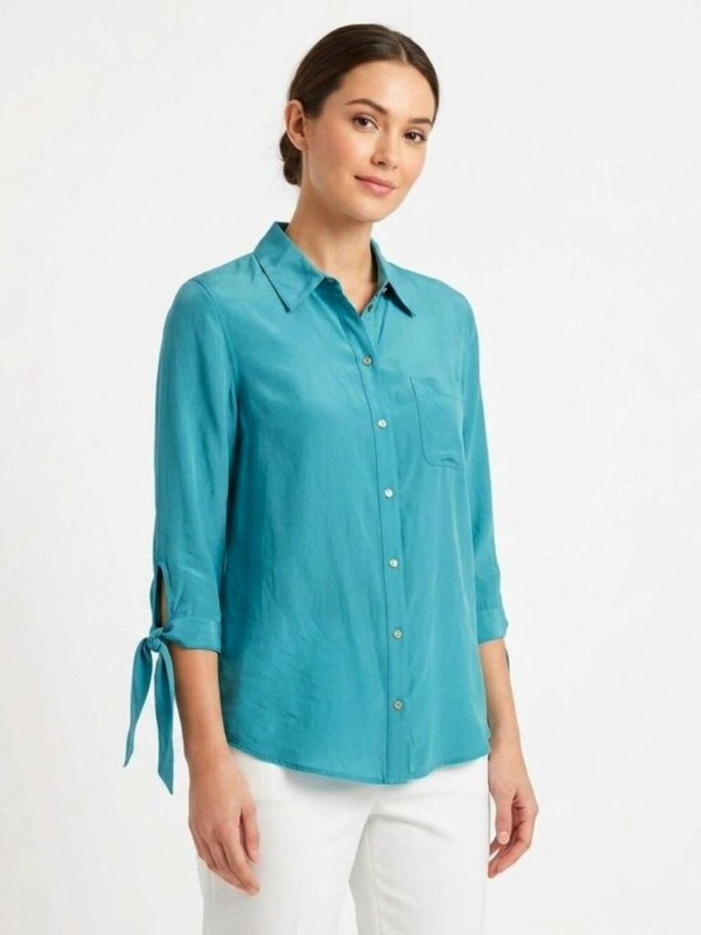 Juicy Couture Turquoise Silk button Front Blouse- Sz. 0